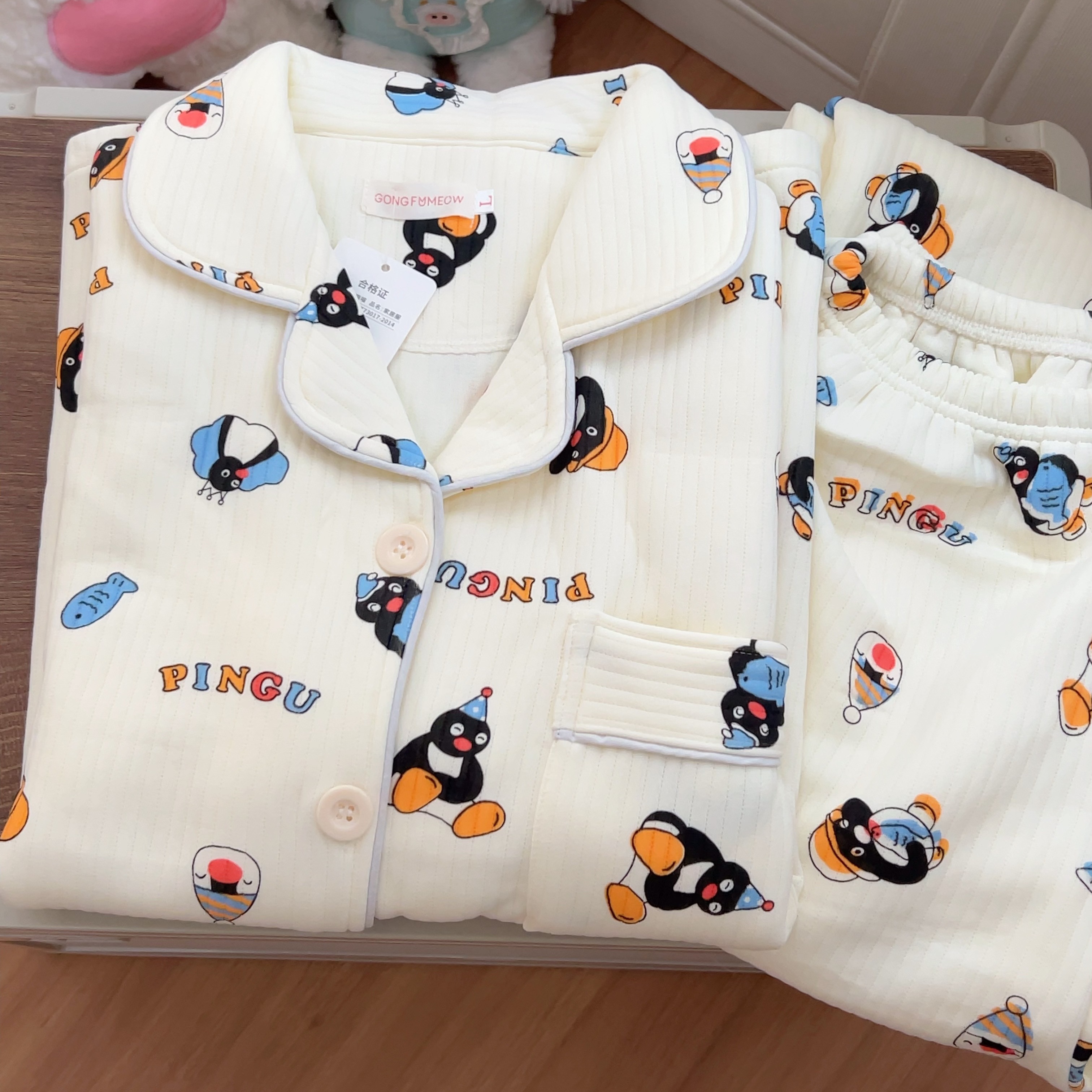 pingu冬季新款卡通可爱睡衣套装