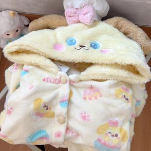 奶黄饼饼毛绒可爱睡衣女冬季新款珊瑚绒保暖睡袍套装卡通家居服