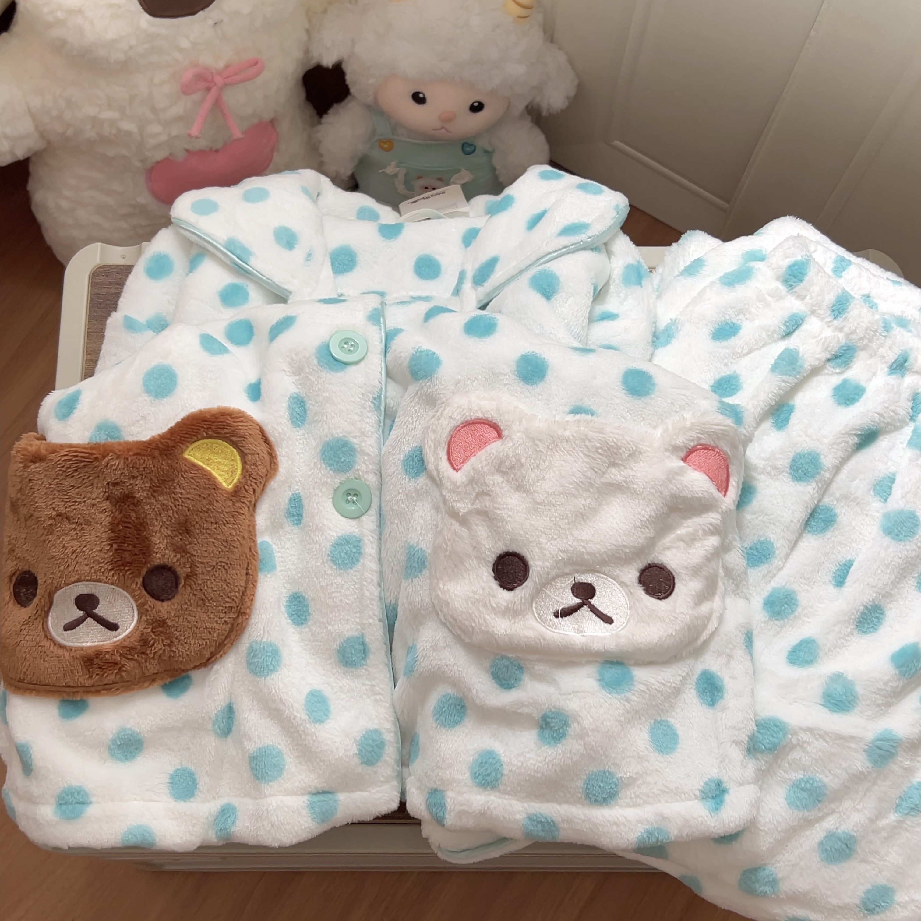 卡通可爱轻松熊法兰绒睡衣女