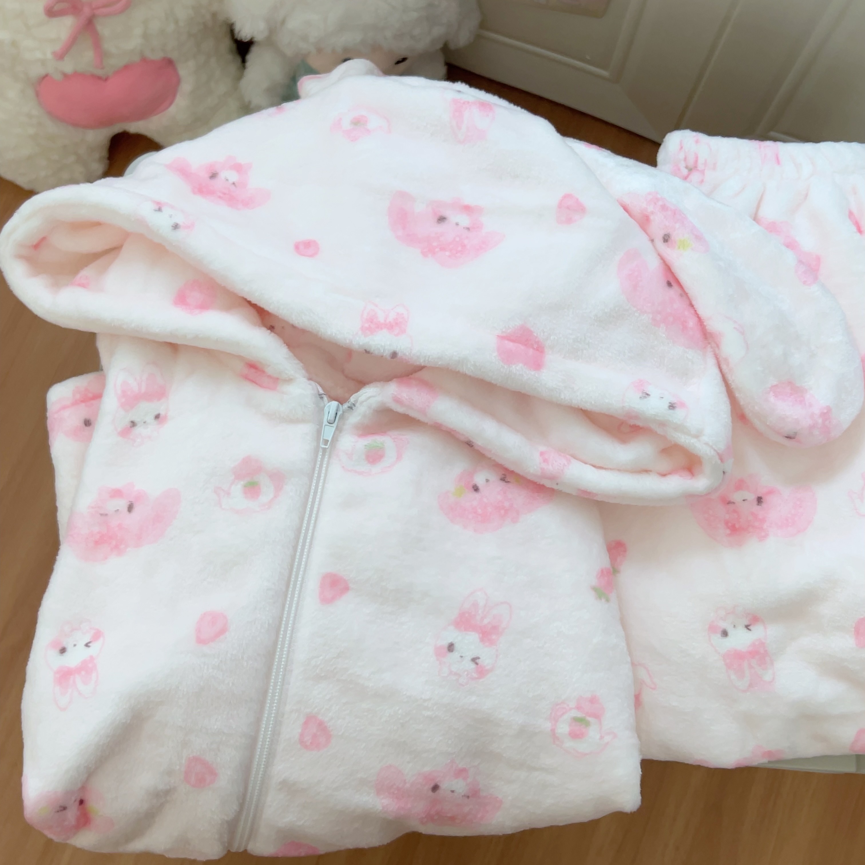 冬季连帽睡衣女法兰绒卡通可爱