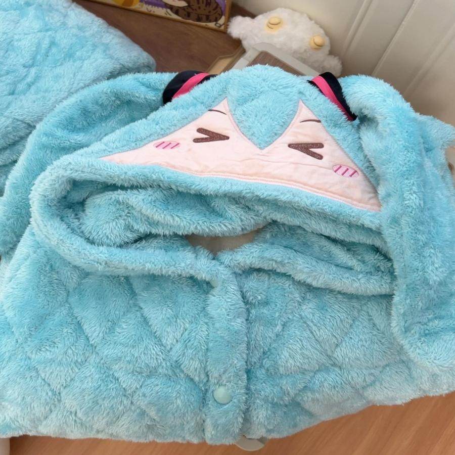 【初音睡袍三层夹棉】睡衣女可爱冬季加绒加厚保暖睡袍连帽套装