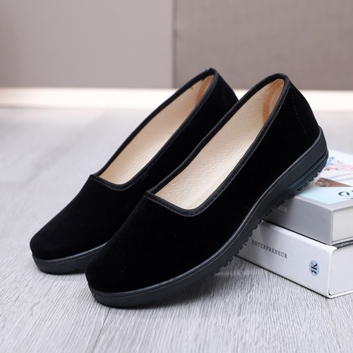 新款老北京布鞋女鞋平底单鞋春浅口工作鞋女黑色广场舞妈妈鞋防滑