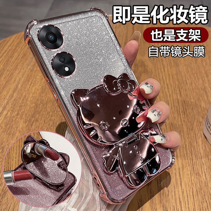 适用oppoA58手机壳oppo保护A58x硅胶套5G全包opa防摔PHJ110透明软oppophj带支架镜子x5g新款585g女0pp0高颜值