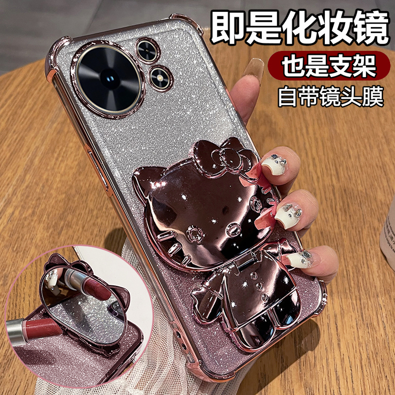 适用华为麦芒40闪粉镜子支架猫壳