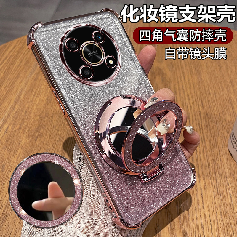适用华为荣耀X30手机壳ANY一AN00保护硅胶套带镜头膜全包气囊防摔honorx30透明软女带支架honor高级x新款镜子