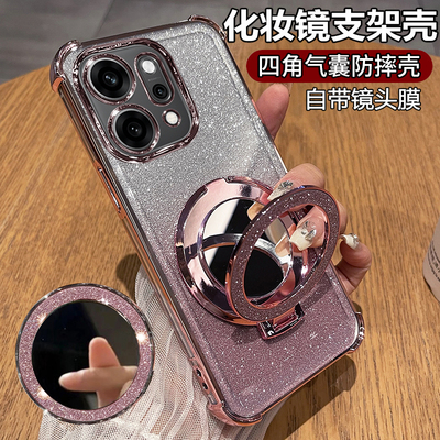 适用opporeno14手机壳reno14pro保护oppo硅胶套5g自带镜头膜全包防摔透明软PLA110女reon新款145g支架镜子PKZ