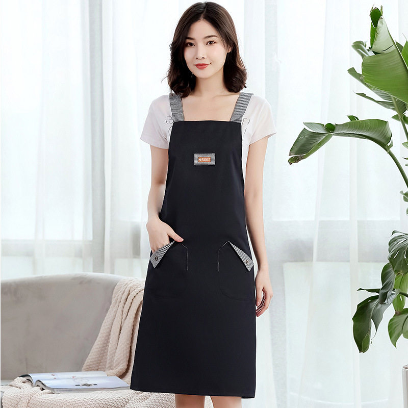 时尚妈妈夏季厨房煮饭防油污纯棉围裙女双肩带围腰罩衣成人工作服