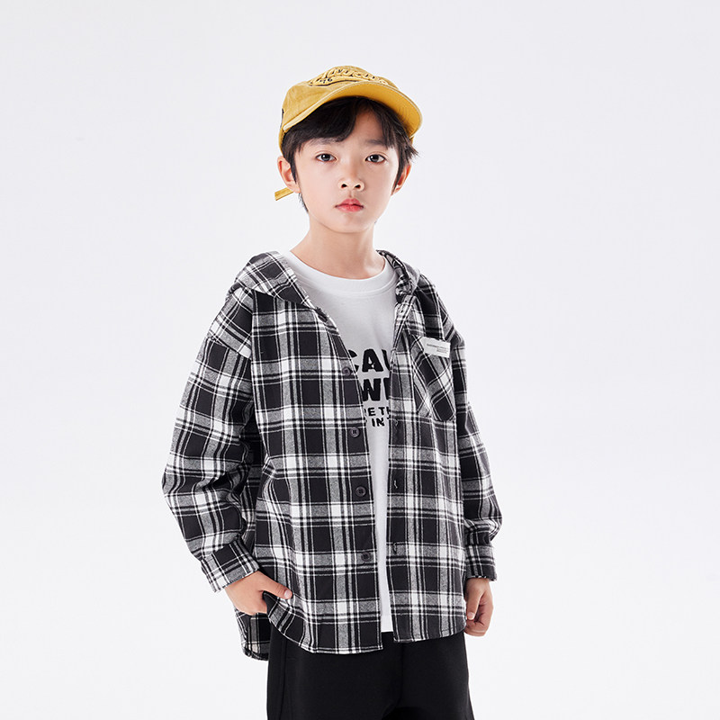 男童衬衫连帽2024年春装新款春秋长袖帅气格子潮款儿童外套春衬衣,童装/婴儿装/亲子装,衬衫,淘宝优惠券,粉丝福利购,淘宝优惠卷