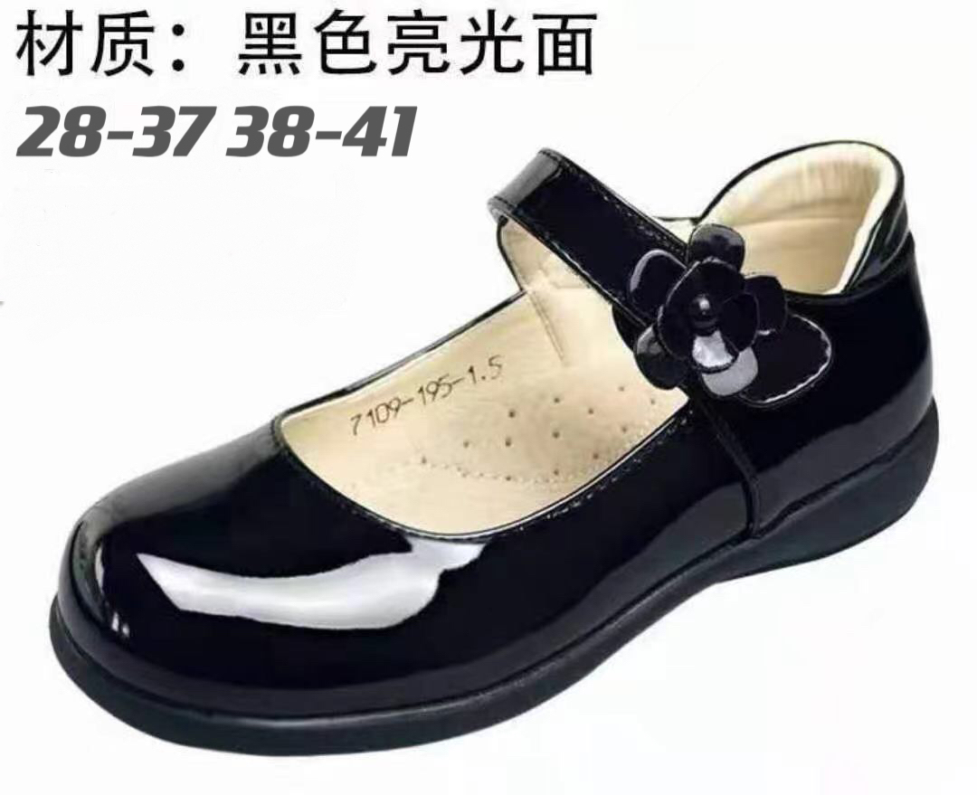 皮面方口鞋黑色亮面皮鞋童鞋四季女童公主鞋表演出唱歌比赛舞会用