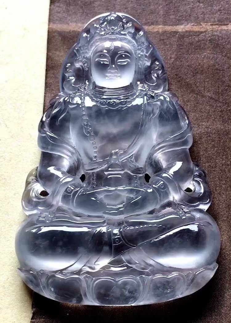 天然翡翠a货玻璃种度母 男挂件 吊坠 大师锐光作品 配送收藏证书