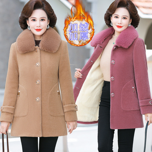 新款中老年妈妈装秋冬中长款水貂绒外套加绒加厚气质女装呢子大衣
