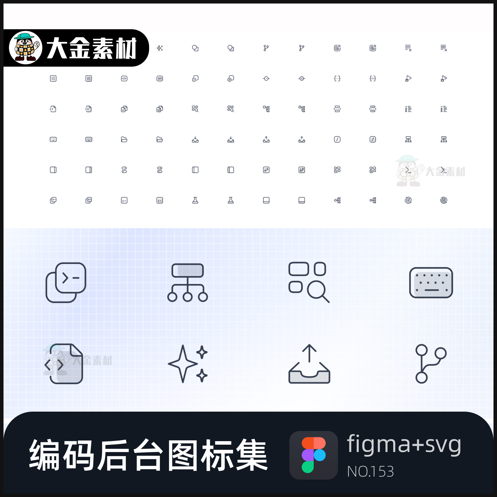 编码后台矢量扁平化UI设计图标集icon线性 figma+svg 153