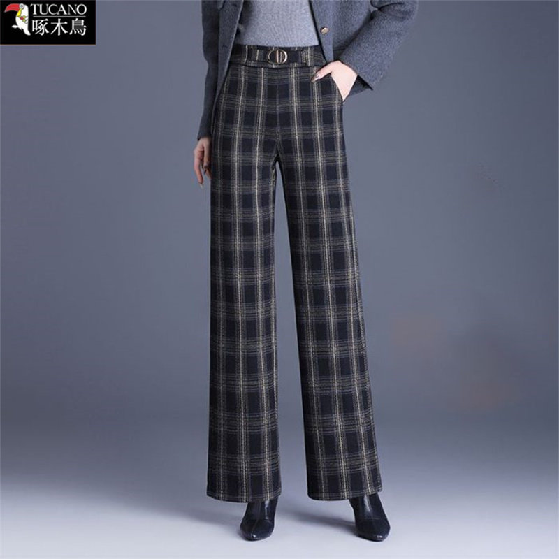 啄木鸟休闲裤2025年新款秋季高腰格子拼接撞色阔腿裤时尚百搭长裤,女装/女士精品,休闲裤,淘宝优惠券,粉丝福利购,淘宝优惠卷