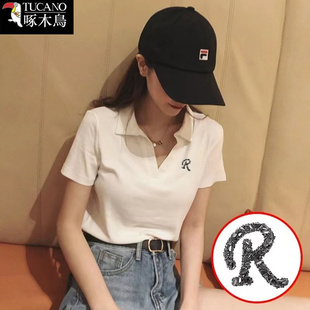 啄木鸟2025年新款短袖t恤简约通勤女装夏季薄款修身显瘦上衣ins潮