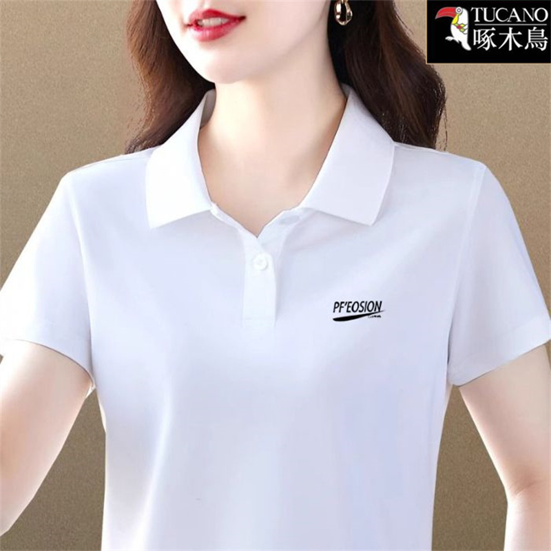 啄木鸟2025年新款翻领短袖T恤女