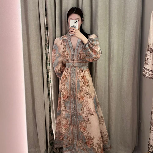 Z家轻奢定制澳洲复古印花长连衣
