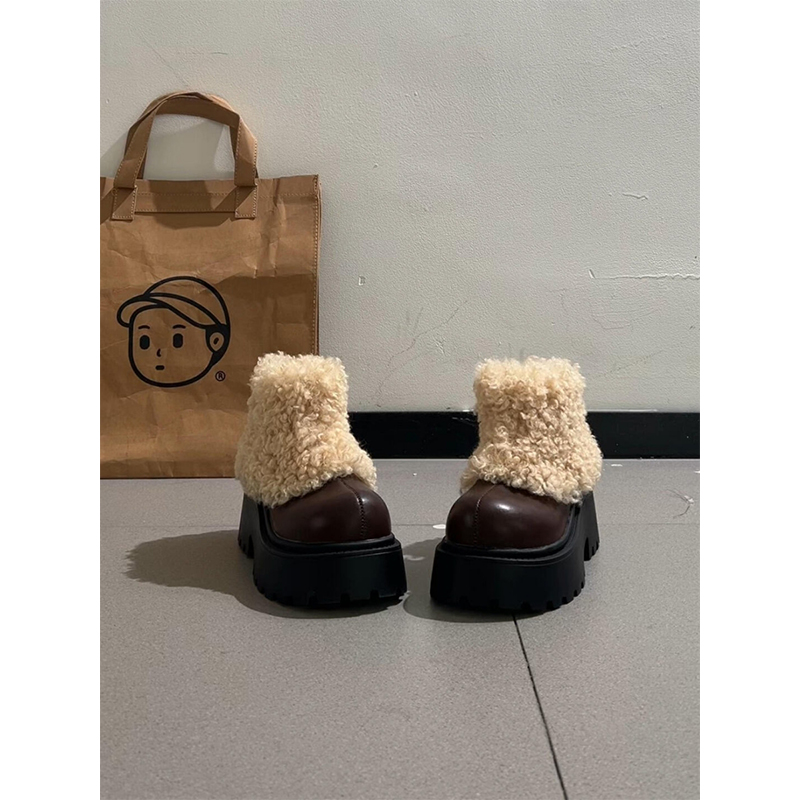 棕色厚底雪地靴女2025冬季新款小个子增高毛毛短靴加绒保暖棉鞋子