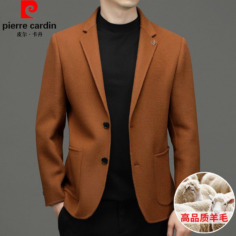 皮尔卡丹双面呢羊毛西服男秋冬款高端纯色休闲西装领男士呢子外套怎么样,好用不?