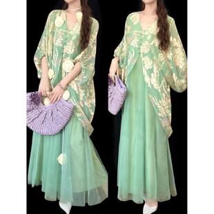 素 复古长裙子V领汉元 连衣裙汉服气质中式 中国风仙气显瘦春秋款