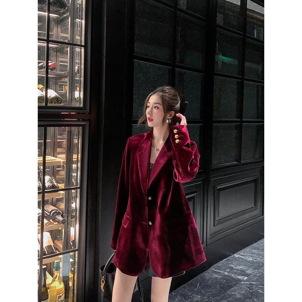 金丝绒酒红色西装外套女高级感精致宽松气质流行西服上衣秋冬季,女装/女士精品,常规大码外套,淘宝优惠券,粉丝福利购,淘宝优惠卷