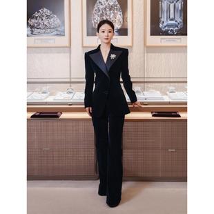 两件套 职业OL春秋气质收腰显瘦西服长裤 赵丽颖明星同款 丝绒套装