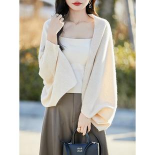 秋冬慵懒风纯羊毛开衫披肩宽松斗篷外套针织羊绒外搭蝙蝠衫百搭