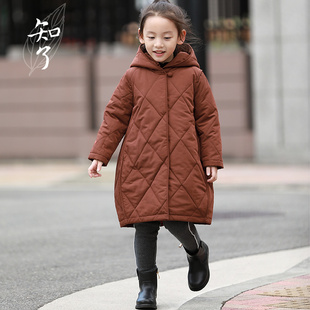 棉袄中式 儿童中国风连帽中长款 棉衣女童外套K3355 冬装 知了童装