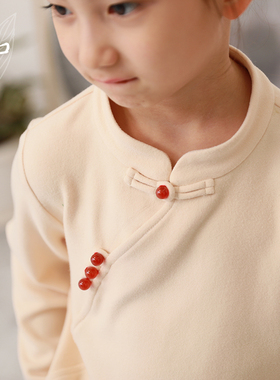 知了童装 改良中式磨毛长袖T恤女童改良旗袍上衣外穿打底衫53127