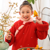 拜年服53305 夹棉呢大衣女童唐装 知了童装 绣花毛呢外套新中式