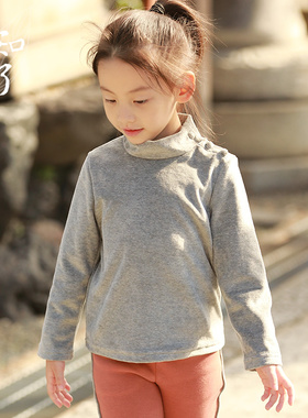 知了童装 秋冬新款女童中大童天鹅绒文艺半高领打底衫卫衣 K3555