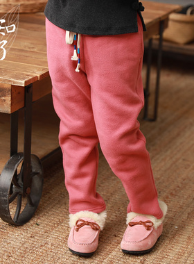 知了童装 女童冬款加绒裤加厚卫裤中大童休闲长裤棉裤 K2360