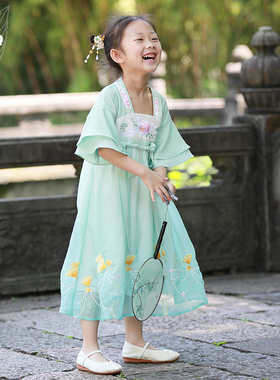 知了童装 夏款新品文艺女童日常汉服襦裙短袖连衣裙儿童唐装51303