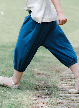 知了童装 儿童棉针织七分裤宽松灯笼裤中性男女童夏裤51522