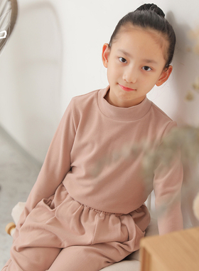 知了童装 秋冬半高领长袖T恤300克优可丝木纤维打底衫女童55221