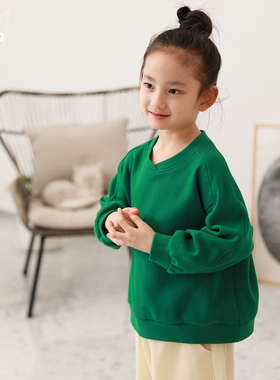 知了童装 秋款女童宽松圆领套头卫衣儿童纯色棉针织休闲上衣53116