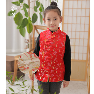 唐装 锦缎马甲改良女童无袖 秋冬夹棉背心外穿55122 新中式 知了童装