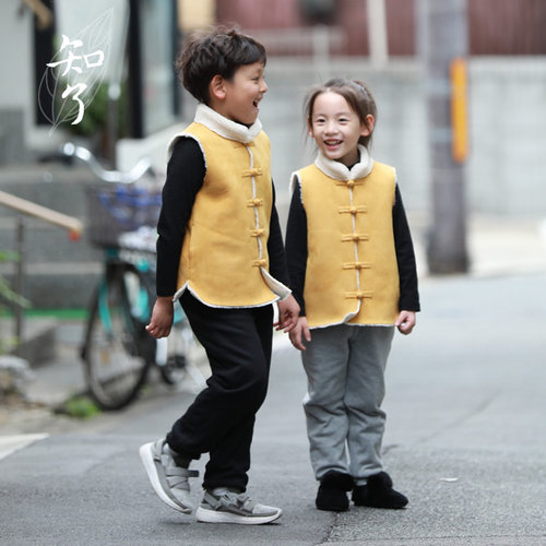 知了灯芯绒中式盘扣马甲k3350