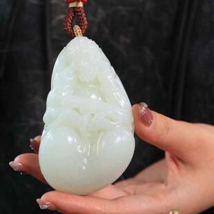 天然和田玉羊脂玉魁星点斗吊坠挂件文曲星玉石玉佩玉坠项链玉坠