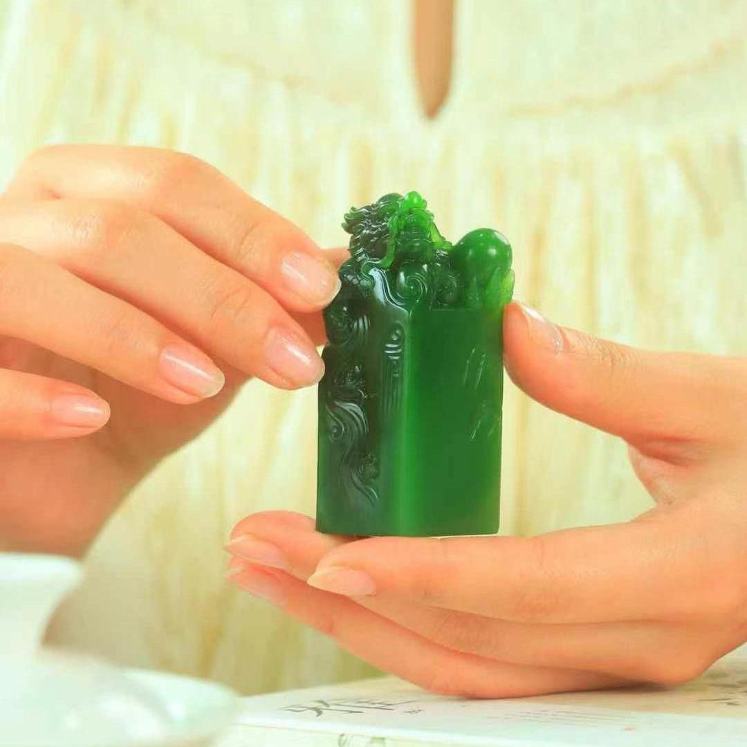 純天然和田玉碧玉龍印章