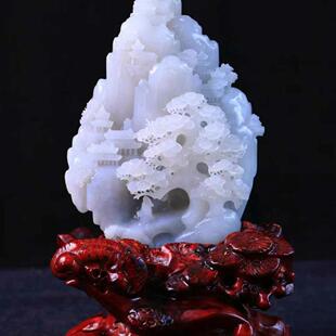 天然和田玉白玉富贵山居摆件摆件男女款玉石摆件玉器玉坠玉摆件