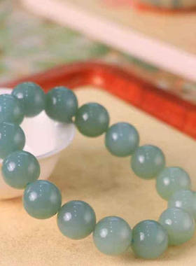 天然和田玉碧玉鸭蛋青手串男女款玉石手链玉珠子散珠串珠手饰圆珠