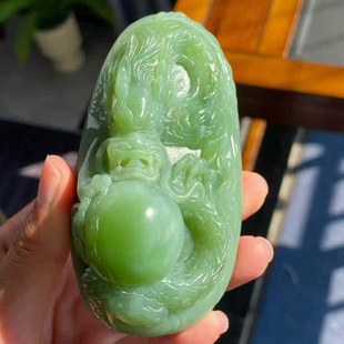 寓意龙行天下和田玉碧玉阳绿菠菜绿神龙纳福龙佑一生吊坠
