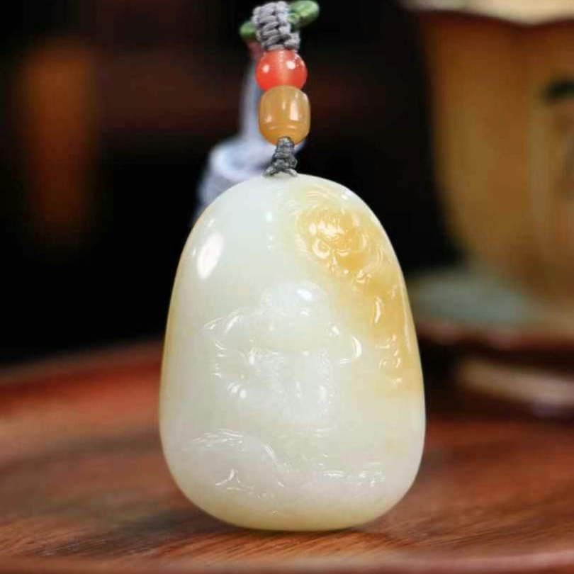 天然和田玉糖白玉弥勒佛吊坠