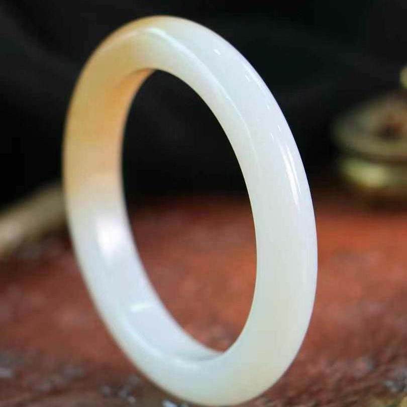 天然和田玉糖料白玉手镯女扁条真正品天然俏色羊脂玉糖白玉石镯子