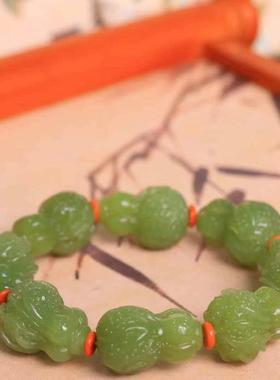 天然和田玉黄口料白菜手串