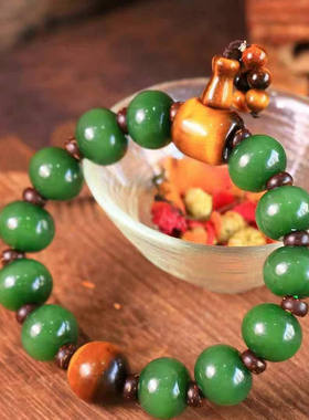 和田玉碧玉老坑菠菜绿圆珠手链