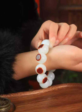 天然且末羊脂白玉籽料圆珠手链