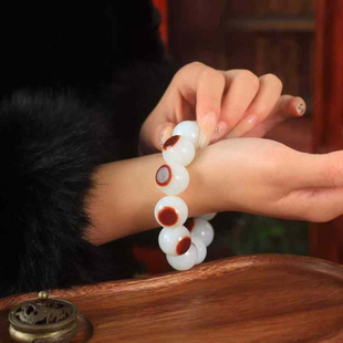 天然新疆且末糖羊脂白玉圆珠手链和田玉籽料单圈男女款玉石手串