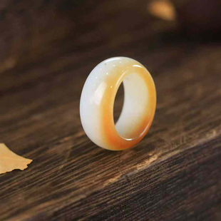 新疆和田玉糖白白玉素戒指女细戒圈高端糖色国风玉石指环