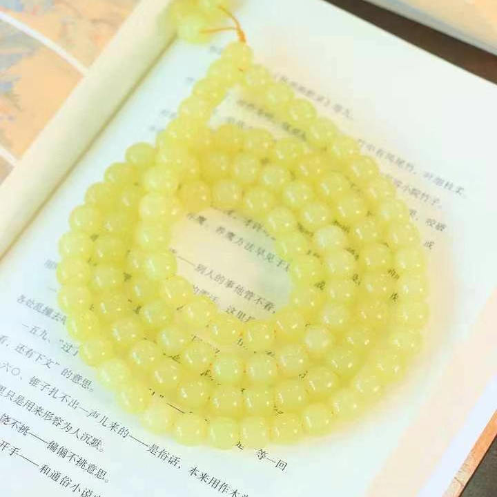 新疆天然和田玉黄玉老型珠项链多圈手链男女款黄口料手串